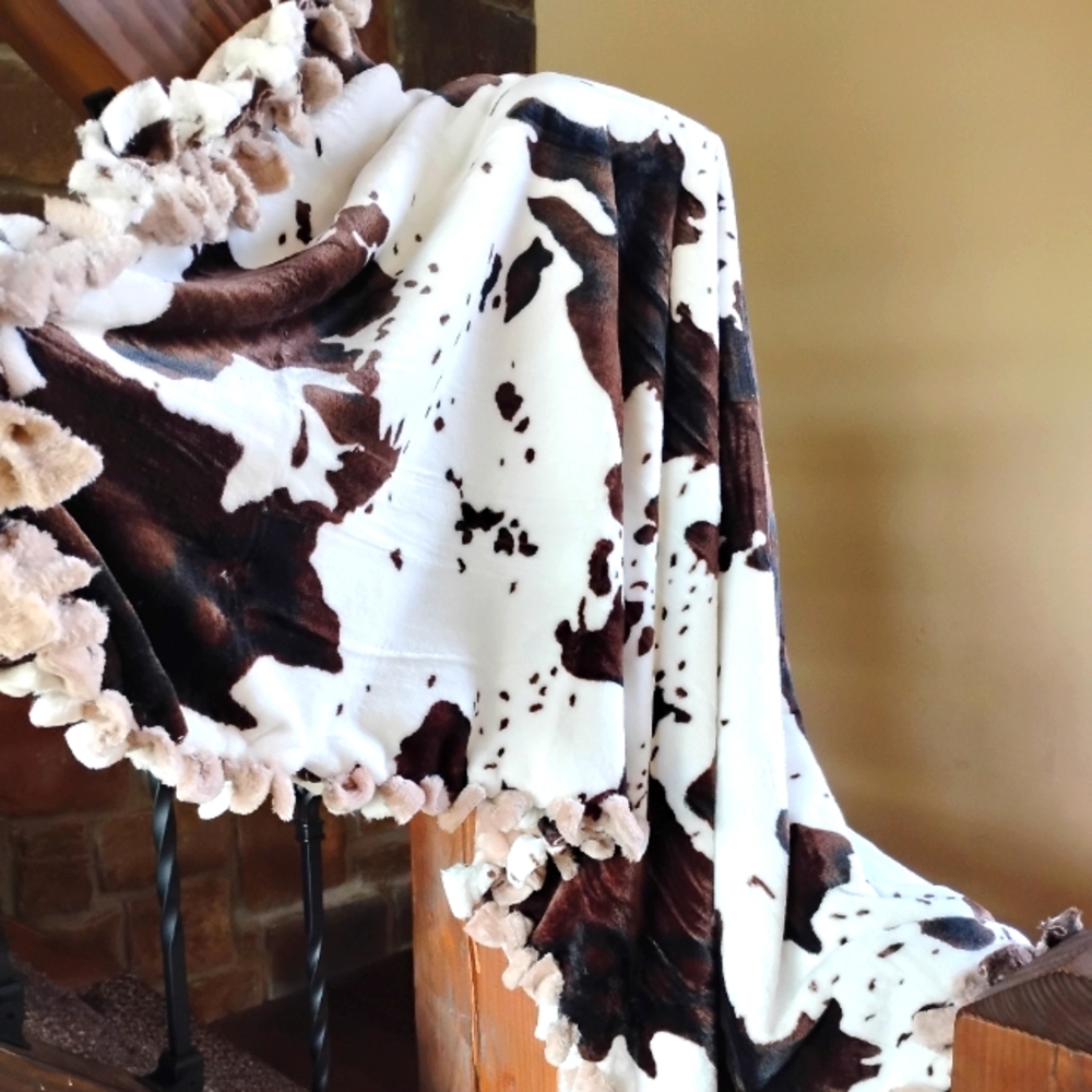Custom Cow Print Fleece Tie Blanket